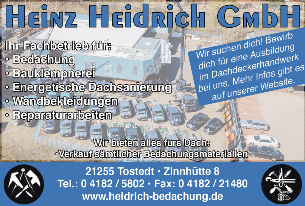 Stellenanzeige der Heinz Heidrich GmbH für eine Ausbildung zum Dachdecker